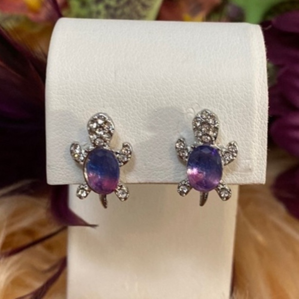 Purple Turtle Gemstone and Crystal Earrings NEW!